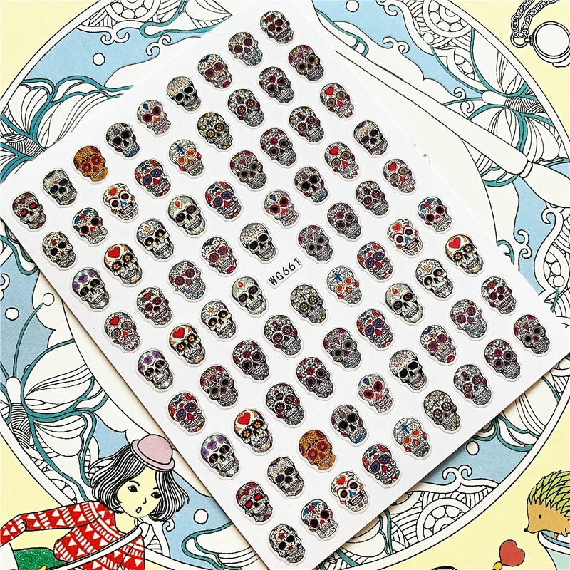 MG201011-38 WG661 Skull head snake sexy woman  3D Back glue Nail Art Stickers Decals Sliders Nail ornament decoration