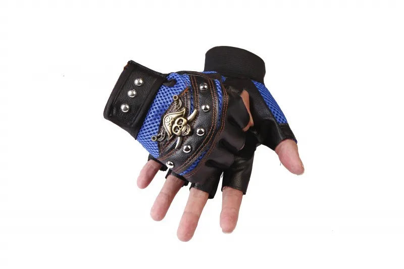 Fingerlose Handschuhe aus PU-Leder mit Totenkopf-Nieten für Herren und Damen, Mode, Hip-Hop, Punk-Handschuhe für Damen im Fitnessstudio, Halbfinger-Handschuhe für Herren