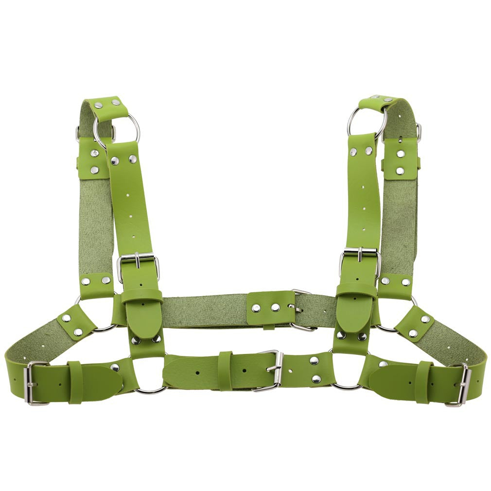 Women Men Sexy Punk Chest Harness Adjustable Caged Metal Body Chain PU Leather Choker Statement Necklace Party Clubwear