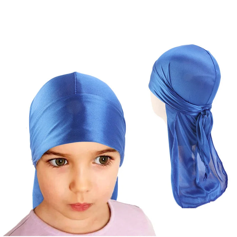 Durag mit langem Schwanz, seidiger Schal, muslimischer Doo Rag, Piratenhut, Durag, Chemo-Mütze, Totenkopfhut, Turban-Haarband, Bandanas, 18 Farben zur Auswahl