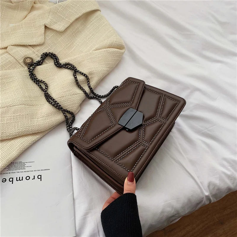Rivet Chain Brand PU Leather Crossbody Bags For Women hit Simple Fashion Shoulder Bag Lady Luxury Small Handbags