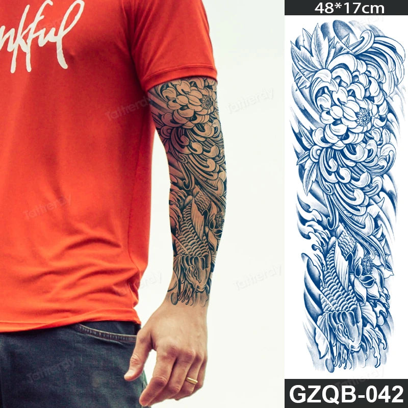 Full Arm Sleeve Temporary Tattoos Juice Ink Lasting Semi Permanent Body Art Sexy Large Fake Tattoo for Men Women Adult Beauty