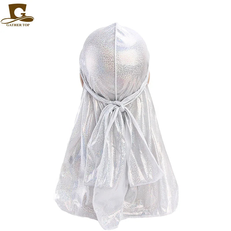 Durag mit langem Schwanz, seidiger Schal, muslimischer Doo Rag, Piratenhut, Durag, Chemo-Mütze, Totenkopfhut, Turban-Haarband, Bandanas, 18 Farben zur Auswahl