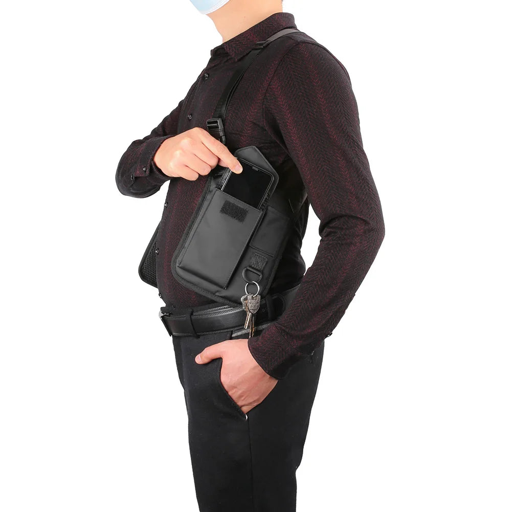 Portable Leather/Nylon Underarm Wallet Anti-Theft Hidden Holster For Phone Men Secret Agent Double Shoulder Wallet Bag Case