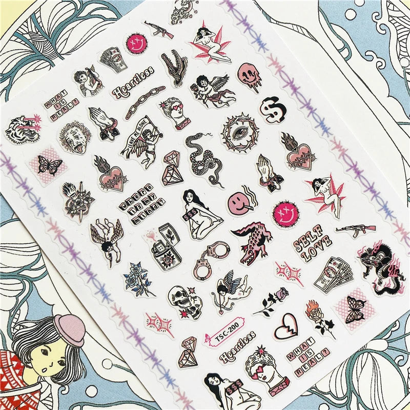 MG201011-38 WG661 Skull head snake sexy woman  3D Back glue Nail Art Stickers Decals Sliders Nail ornament decoration