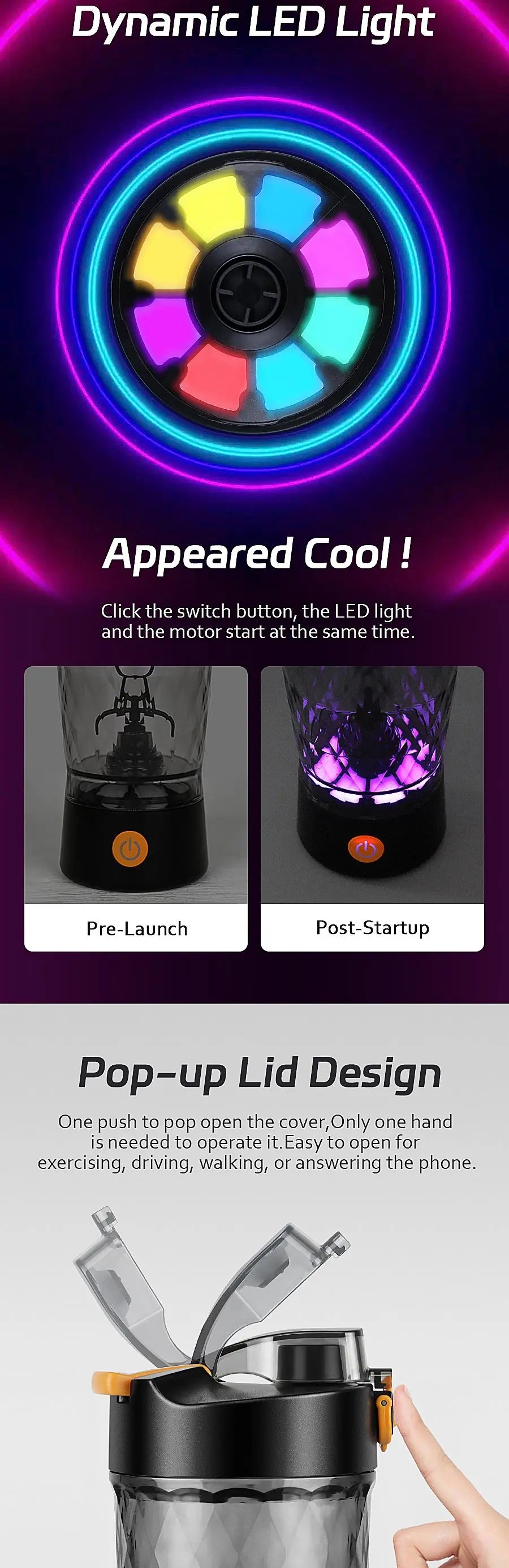 650 ml elektrischer Proteinpulver-Mischbecher, automatischer Shaker-Flaschenmischer, Shake-Flasche, Milchkaffee-Mixer, Wasserkocher für das Fitnessstudio im Freien