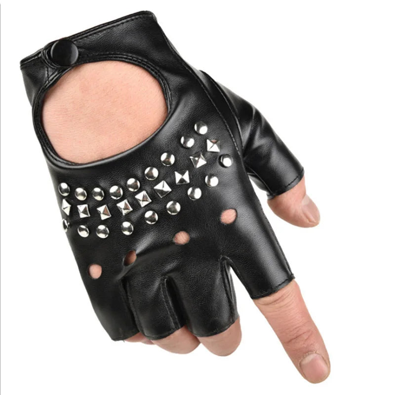 Unisex Nachtclub Sänger Leistung Handschuh Männer Frauen Halbfinger Niet Punk Party Leder Sport Hip Hop Street Dance Handschuh I102
