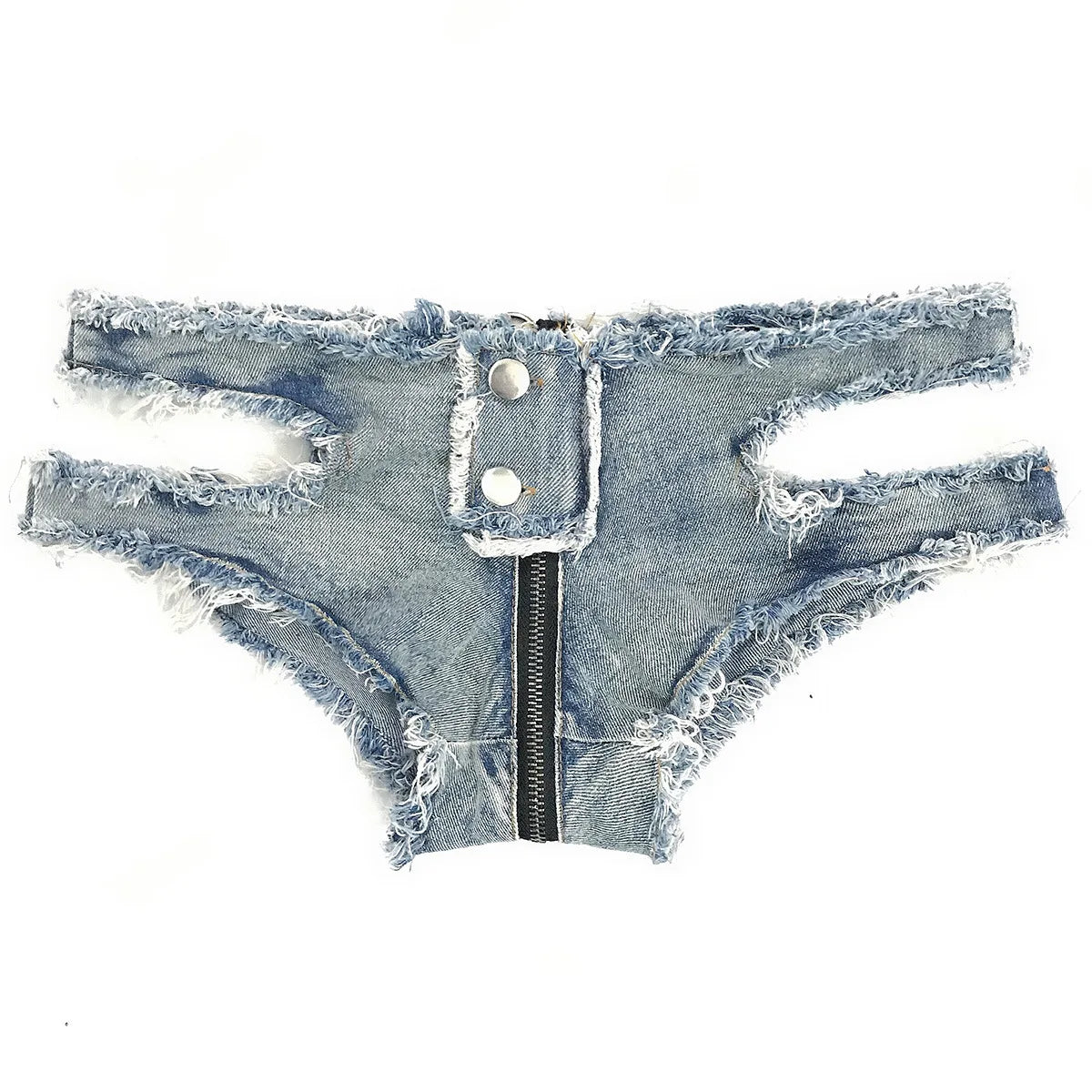 New Summer Female Sexy Low Waist Jeans Denim Shorts Hollow Out Zipper Hole Thong Dj Pole Dance Shorts Nightclub