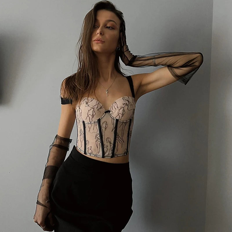 Women's Top Suspender Bump Color Printed Bouquet Waist Top Sexy Short Style Hot Girl Crop Vest