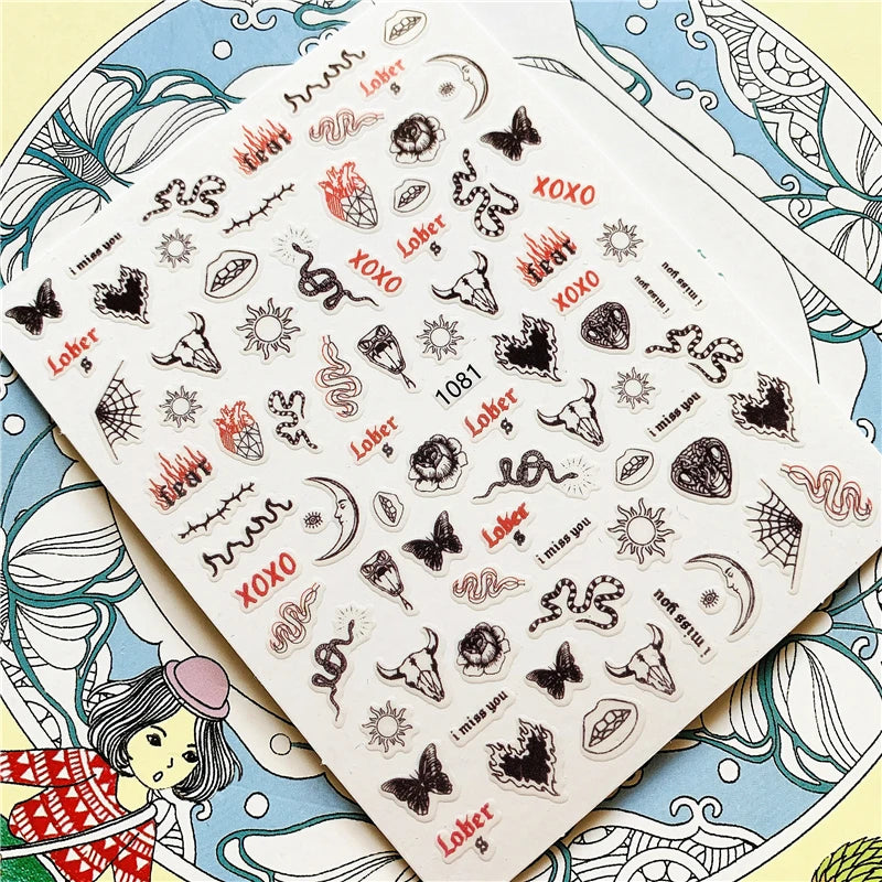 MG201011-38 WG661 Skull head snake sexy woman  3D Back glue Nail Art Stickers Decals Sliders Nail ornament decoration