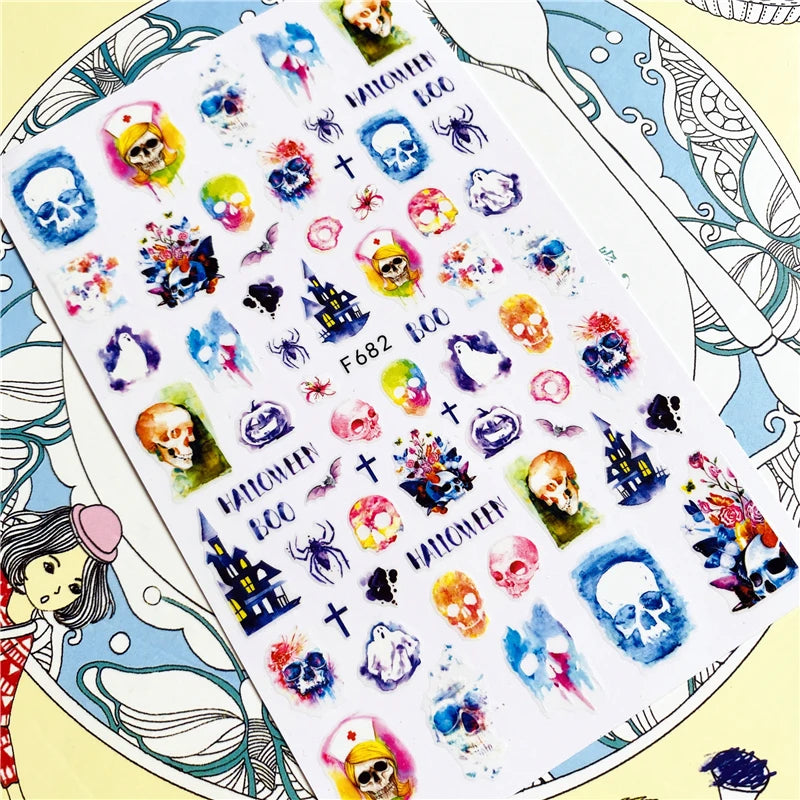 MG201011-38 WG661 Skull head snake sexy woman  3D Back glue Nail Art Stickers Decals Sliders Nail ornament decoration