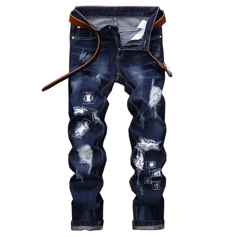 2020 High Quality Men Casual Jeans Coated Slim Straight Pleated Biker Jeans Pants Male Denim Casual Pants Plus Size 42