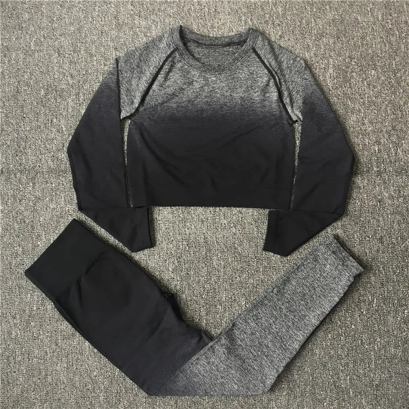 Sport Set Tracksuit Women Fitness Gym Clothing Seamless Yoga Suit Ombre Crop Top Running Tights Leggings Workout Sportswear