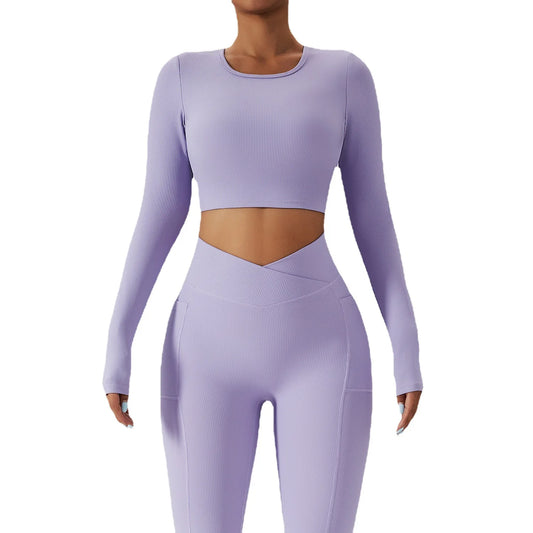Female Gym Fitness Women High Waist Long Sleeves Workout Suit Yoga Pants Wear Sports Fitness Yoga Sets