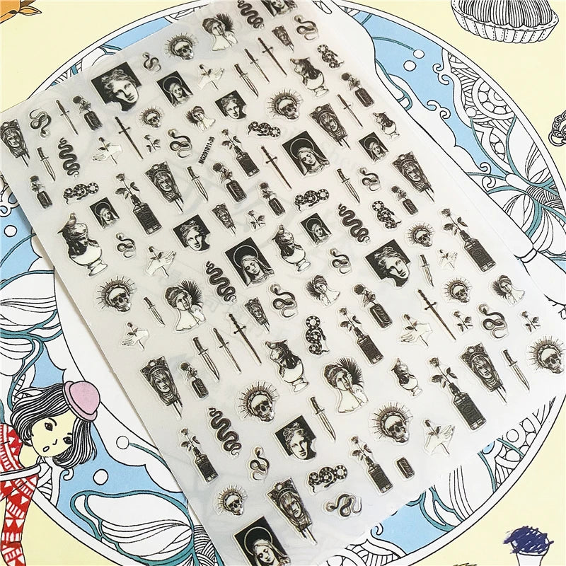 MG201011-38 WG661 Skull head snake sexy woman  3D Back glue Nail Art Stickers Decals Sliders Nail ornament decoration