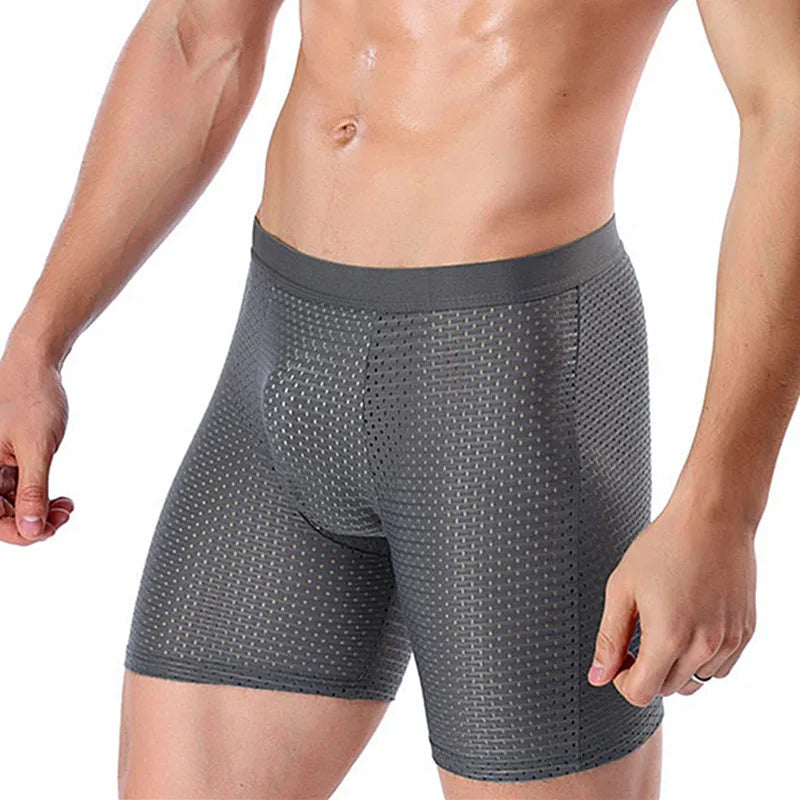 Boxers Briefs Man Ice Silk Shorts Underpants Male Large Size Men's Mesh Panties Breathable Long Boxer For Men Underwear