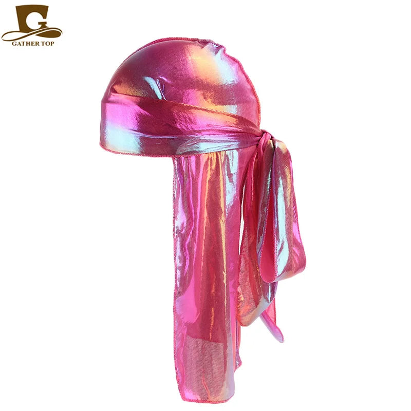 Durag mit langem Schwanz, seidiger Schal, muslimischer Doo Rag, Piratenhut, Durag, Chemo-Mütze, Totenkopfhut, Turban-Haarband, Bandanas, 18 Farben zur Auswahl