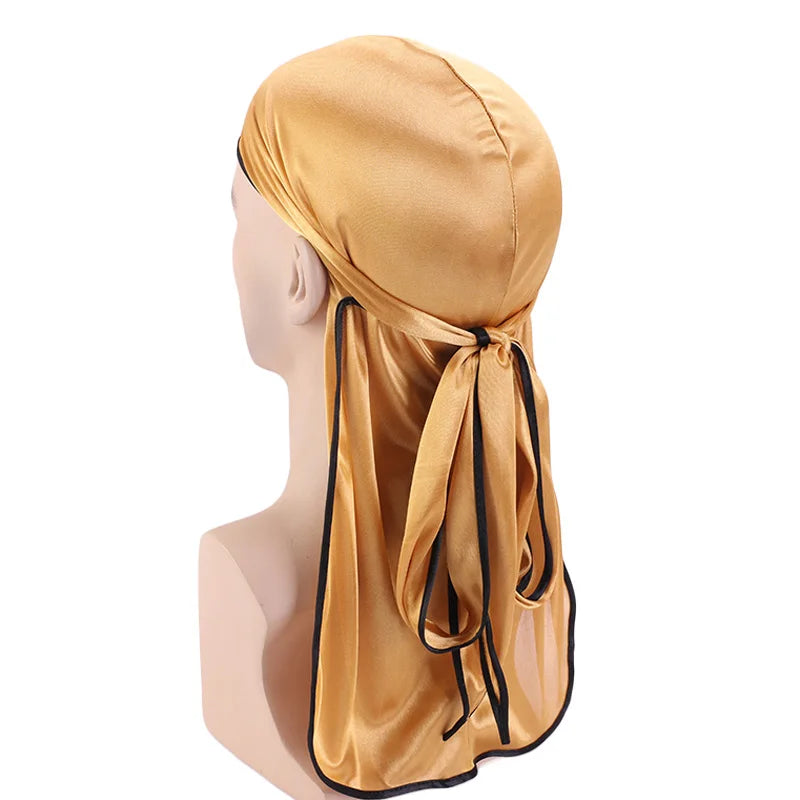 Durag mit langem Schwanz, seidiger Schal, muslimischer Doo Rag, Piratenhut, Durag, Chemo-Mütze, Totenkopfhut, Turban-Haarband, Bandanas, 18 Farben zur Auswahl