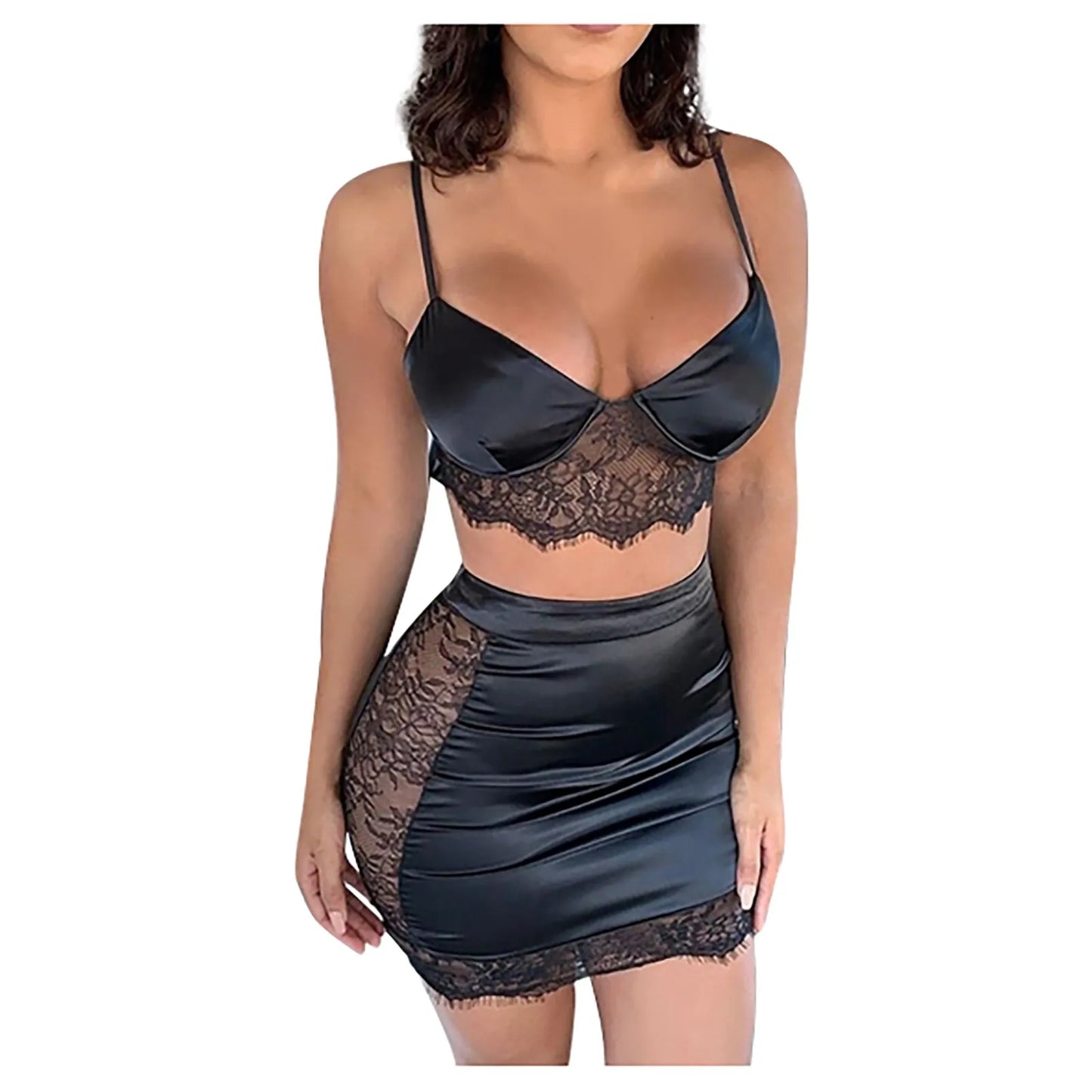 Frauen Sexy Mesh Sheer V-ausschnitt Set Cami Tops Mini Röcke Hirigin Bandage Lace-up Backless Tank Durch Kleid Streetwear # T5P