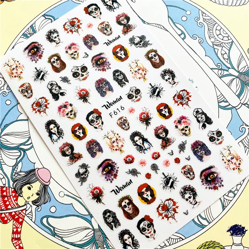 MG201011-38 WG661 Skull head snake sexy woman  3D Back glue Nail Art Stickers Decals Sliders Nail ornament decoration