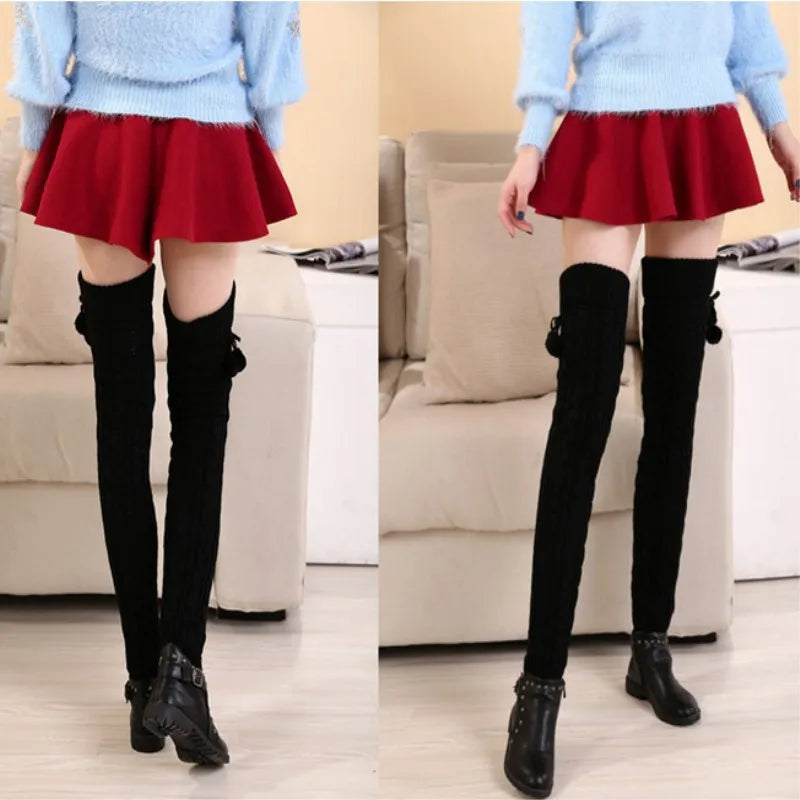 2018 neue Mode Lässig Frauen Warme Winter Gestrickte Beinlinge Gestrickte Socken Häkeln Lange Stiefel Socken mit Haarballen