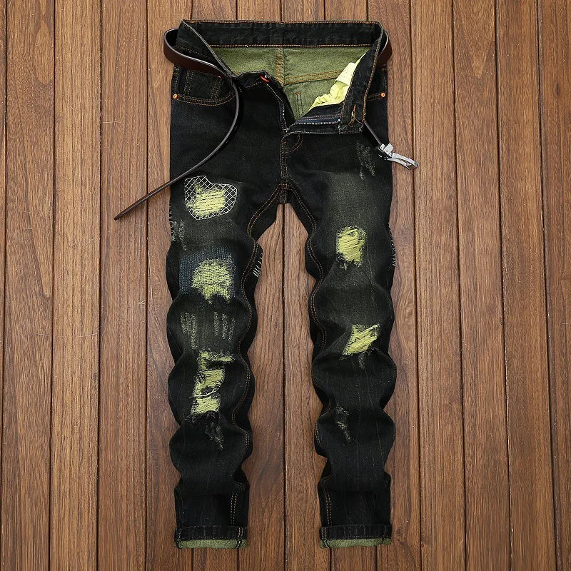 2020 High Quality Men Casual Jeans Coated Slim Straight Pleated Biker Jeans Pants Male Denim Casual Pants Plus Size 42