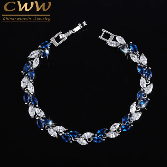 CWWZircons The New  Summer Design White Gold Color Austrian Royal Blue Crystal Bracelets for Women Fashion Jewelry CB133