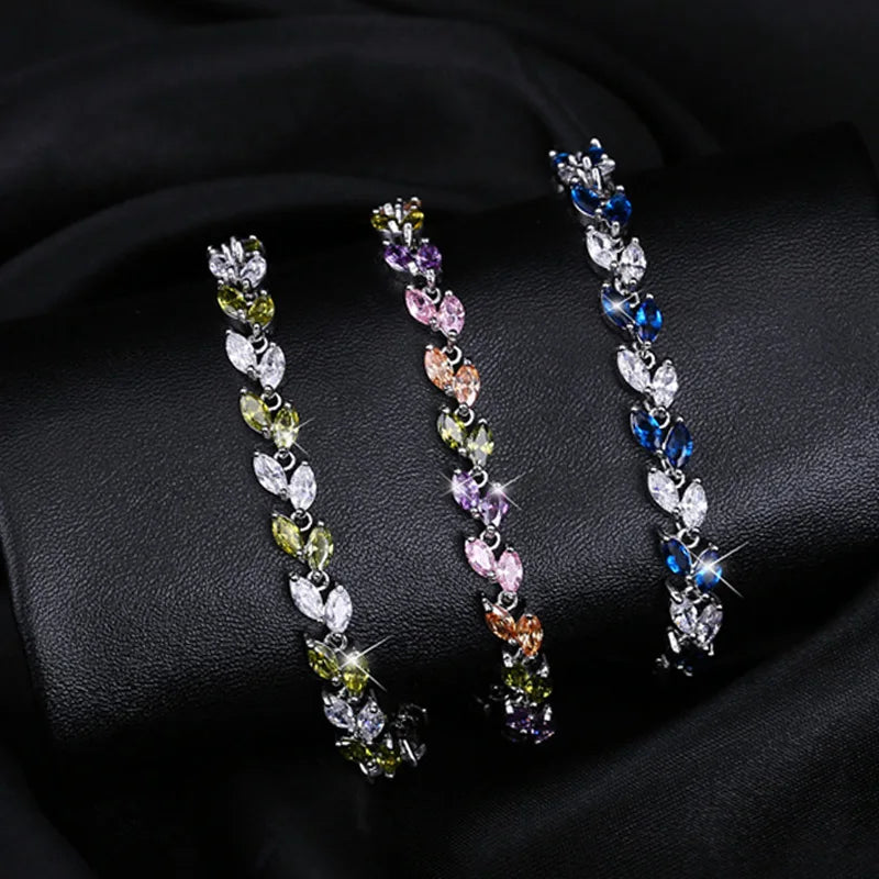 CWWZircons The New  Summer Design White Gold Color Austrian Royal Blue Crystal Bracelets for Women Fashion Jewelry CB133