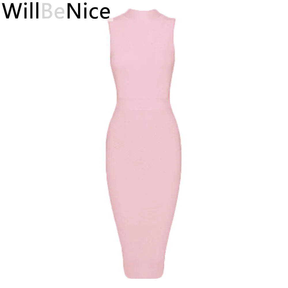 Royal Blue Classic Vintage Bandage Dress Sleeveless Women Split Birthday Dress Bodycon Knitted Elastic Lady Vestidos