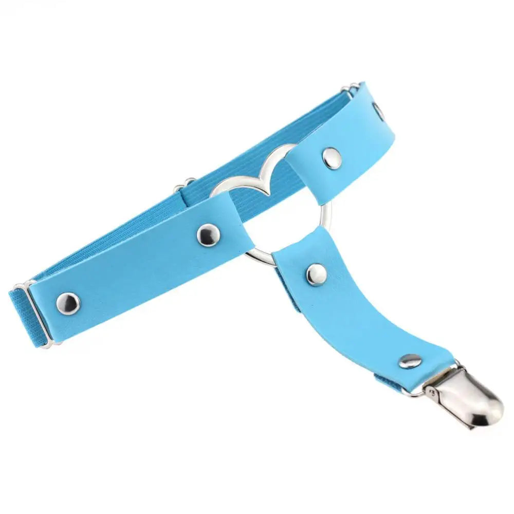1 pcs Black Pu Leather Heart Leg Garter Belt Women Elastic Straps Emo Adjustable Thigh Harness Kawaii Punk Gothic Accessories