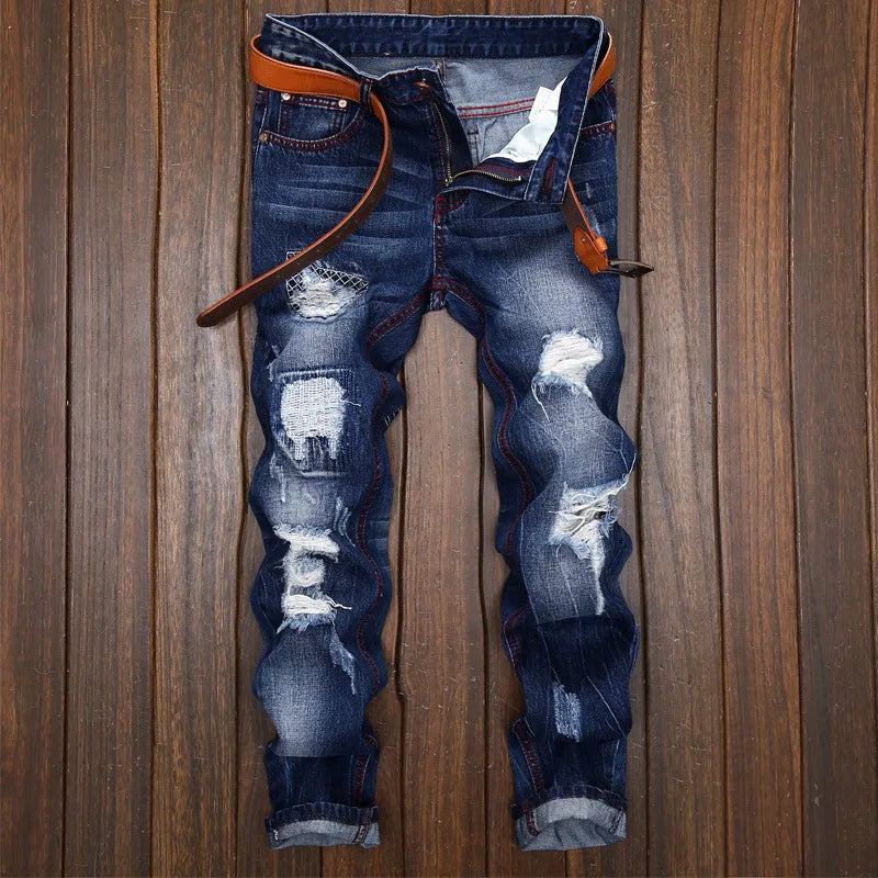 2020 High Quality Men Casual Jeans Coated Slim Straight Pleated Biker Jeans Pants Male Denim Casual Pants Plus Size 42