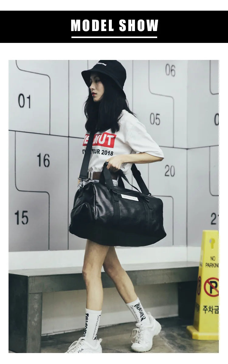 Sporttasche Leder Damen Fitness Schuhfach Herren Duffle Umhängetasche Wasserdicht Reise Training Große Sport Handtasche