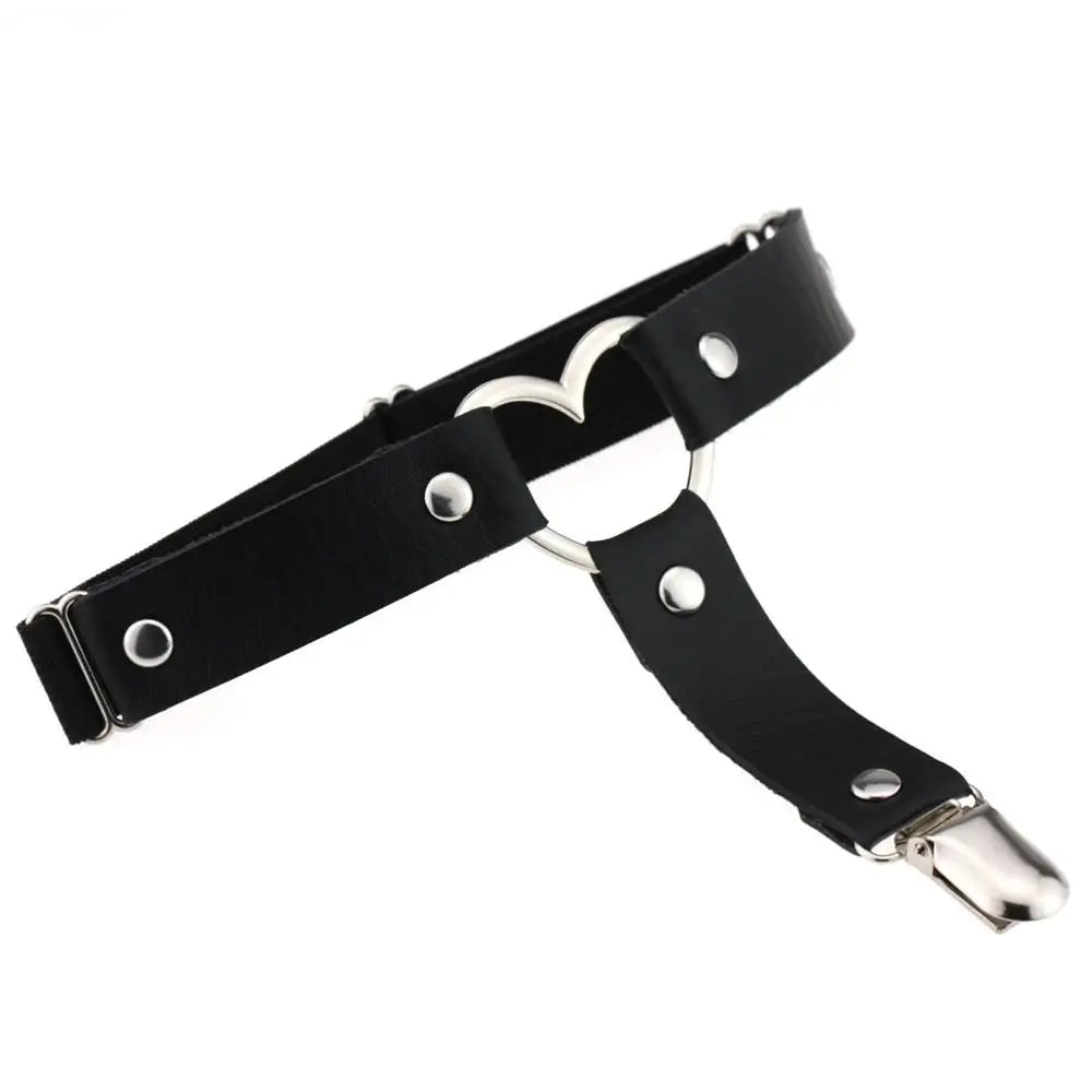 1 pcs Black Pu Leather Heart Leg Garter Belt Women Elastic Straps Emo Adjustable Thigh Harness Kawaii Punk Gothic Accessories
