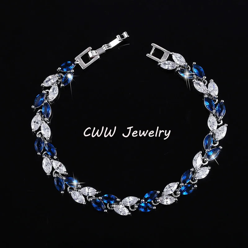 CWWZircons The New  Summer Design White Gold Color Austrian Royal Blue Crystal Bracelets for Women Fashion Jewelry CB133