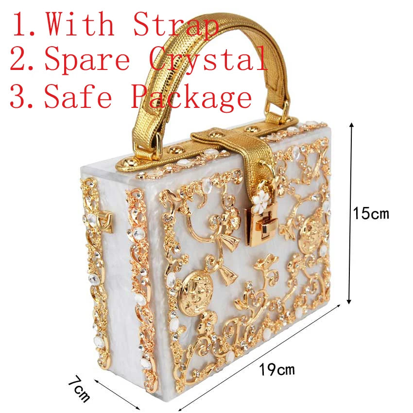 Box Designer evening bag diamond flower Clutch Bag hollow relief Acrylic luxury handbag banquet party purse women's Shoulder bag