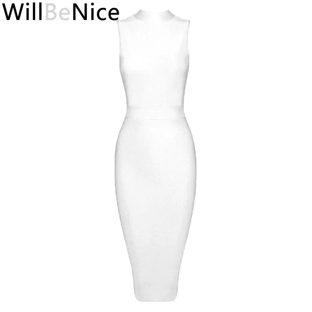 Royal Blue Classic Vintage Bandage Dress Sleeveless Women Split Birthday Dress Bodycon Knitted Elastic Lady Vestidos