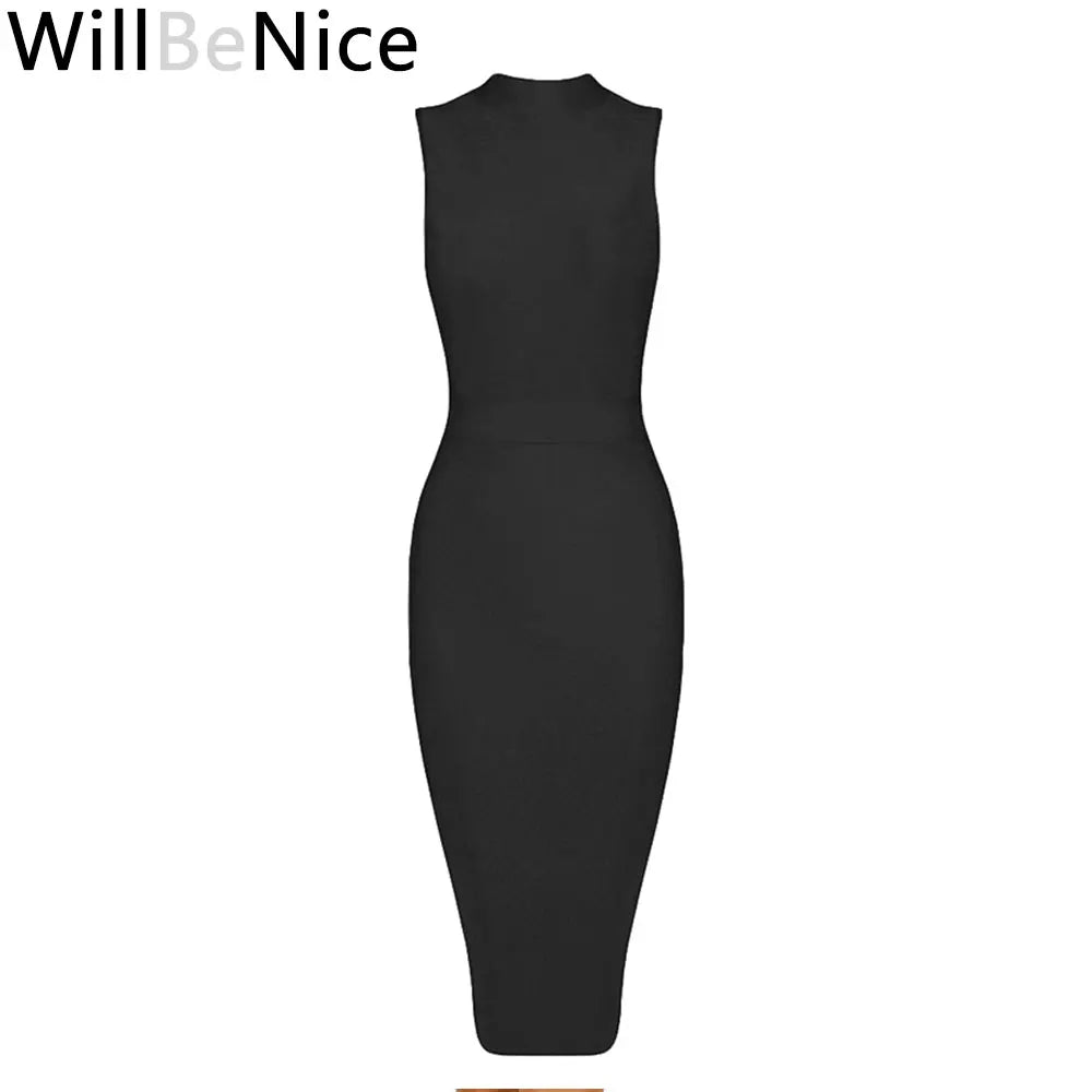 Royal Blue Classic Vintage Bandage Dress Sleeveless Women Split Birthday Dress Bodycon Knitted Elastic Lady Vestidos