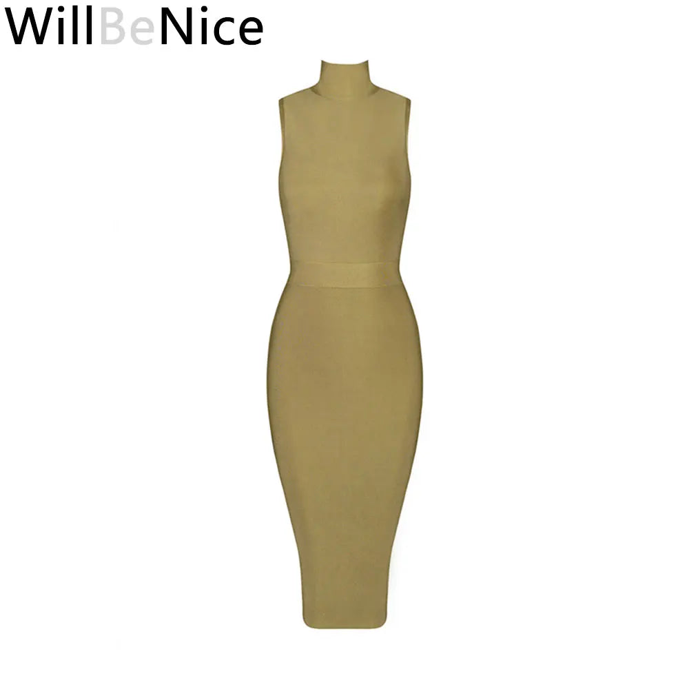 Royal Blue Classic Vintage Bandage Dress Sleeveless Women Split Birthday Dress Bodycon Knitted Elastic Lady Vestidos