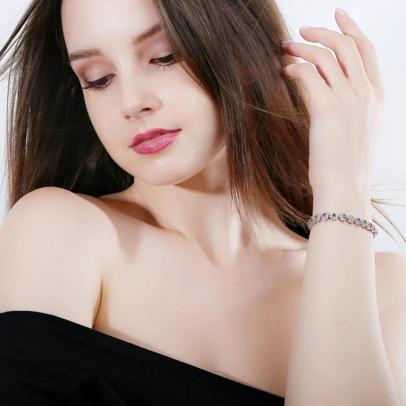 BeaQueen Trendy Green and White Cubic Zirconia Stone Silver Color Tennis Bracelets Dress Jewelry Accessories Gift for Women B100