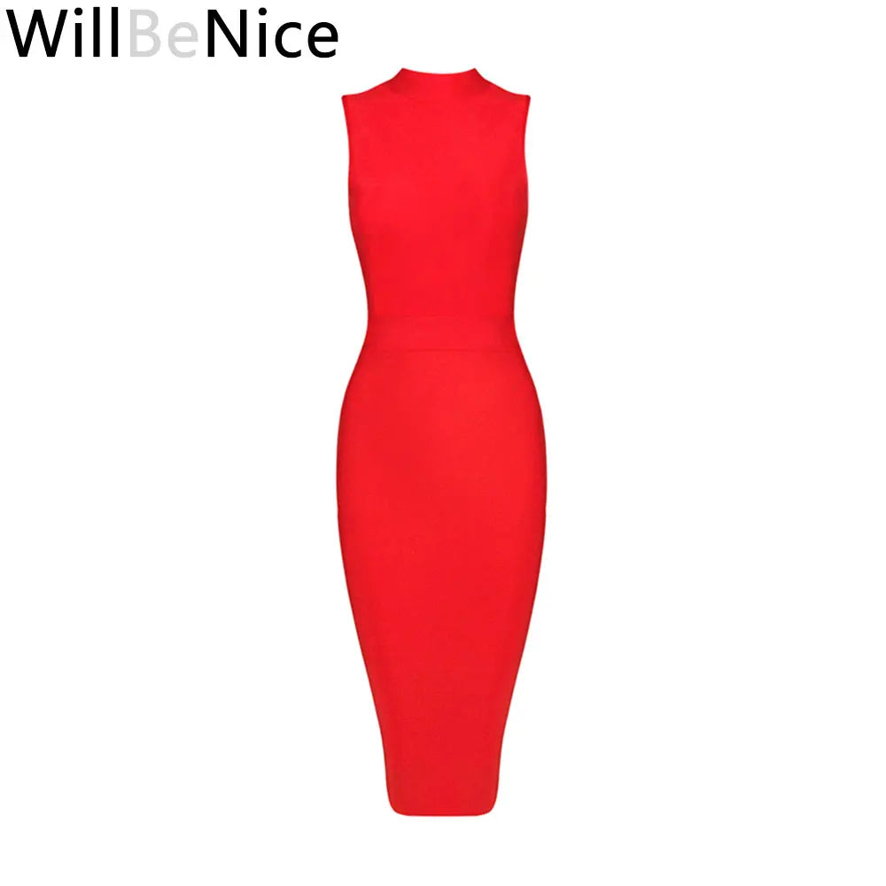 Royal Blue Classic Vintage Bandage Dress Sleeveless Women Split Birthday Dress Bodycon Knitted Elastic Lady Vestidos