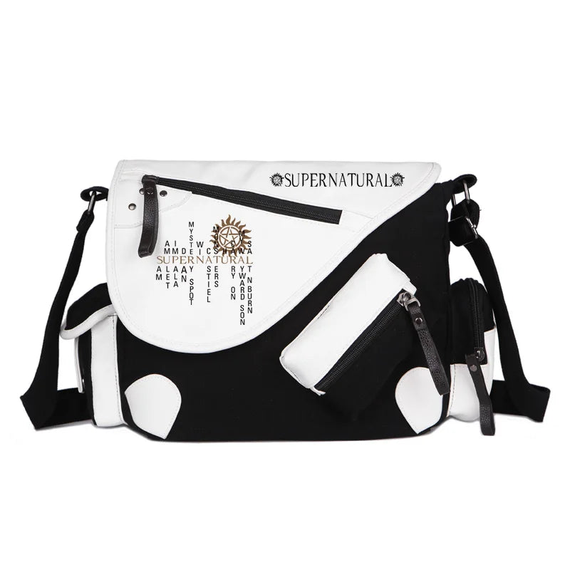 Supernatural Evil SPN Women Canvas Casual Zipper Shoulder Bag Crossbody Bags Schoolbags Messenger Bag