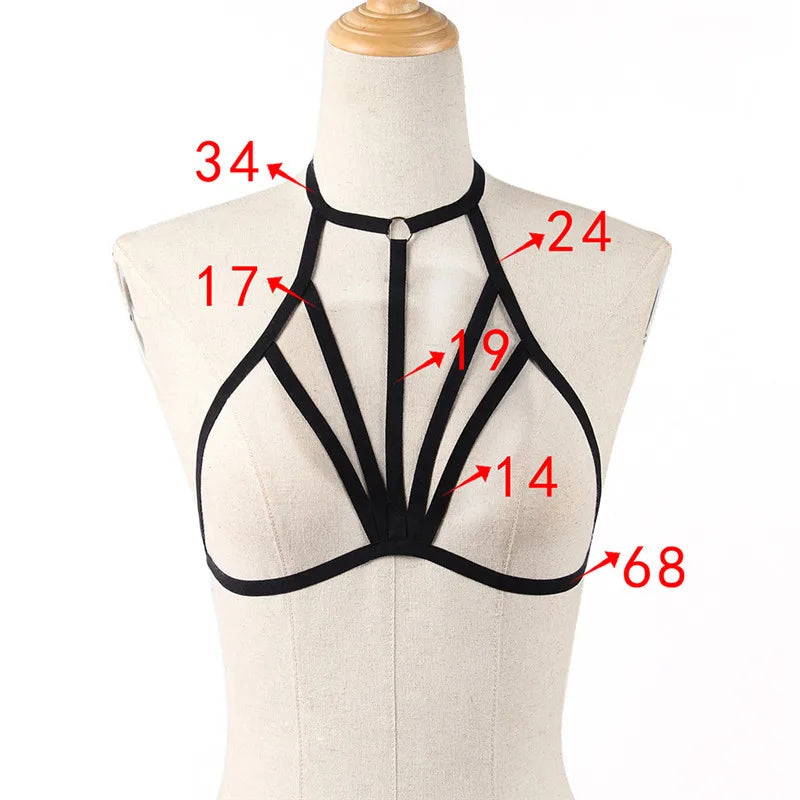 Sexy Alluring Bustier Bandage Cage Cupless Bra Goth Lingerie Elastic Lingerie Bandage Belt Crop Tops