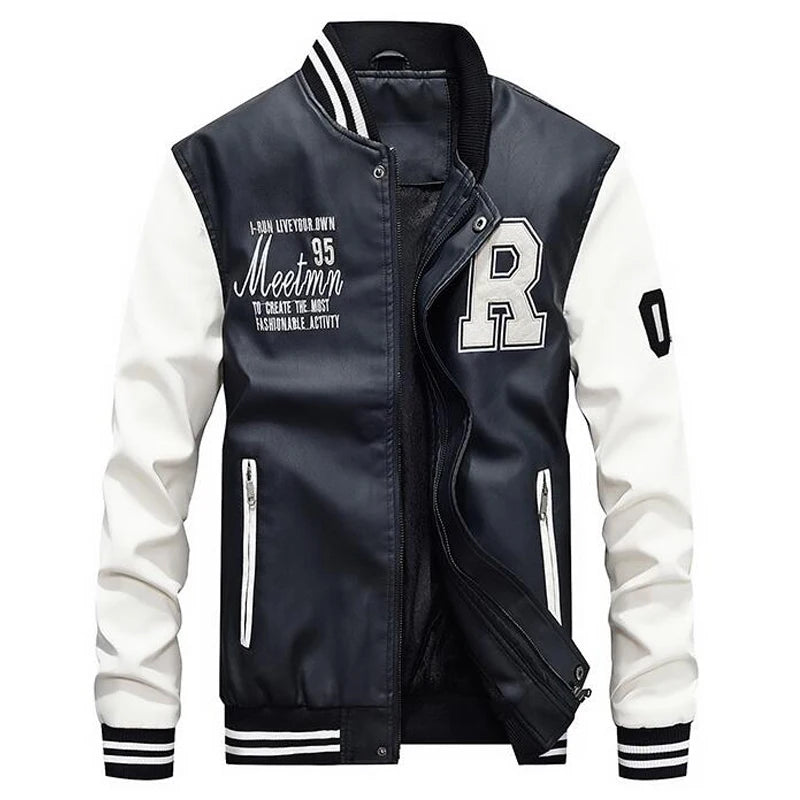 Jacket Men Embroidery Baseball Jackets Pu Leather Coats Slim Fit College Luxury Fleece Pilot Leather Jackets casaco masculino