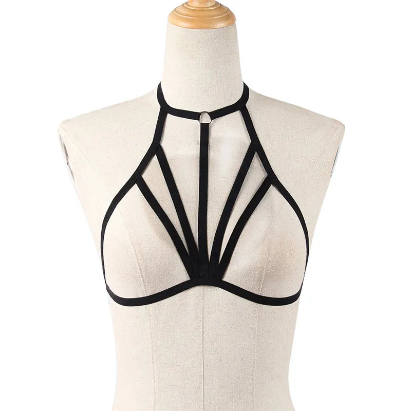 Sexy Alluring Bustier Bandage Cage Cupless Bra Goth Lingerie Elastic Lingerie Bandage Belt Crop Tops