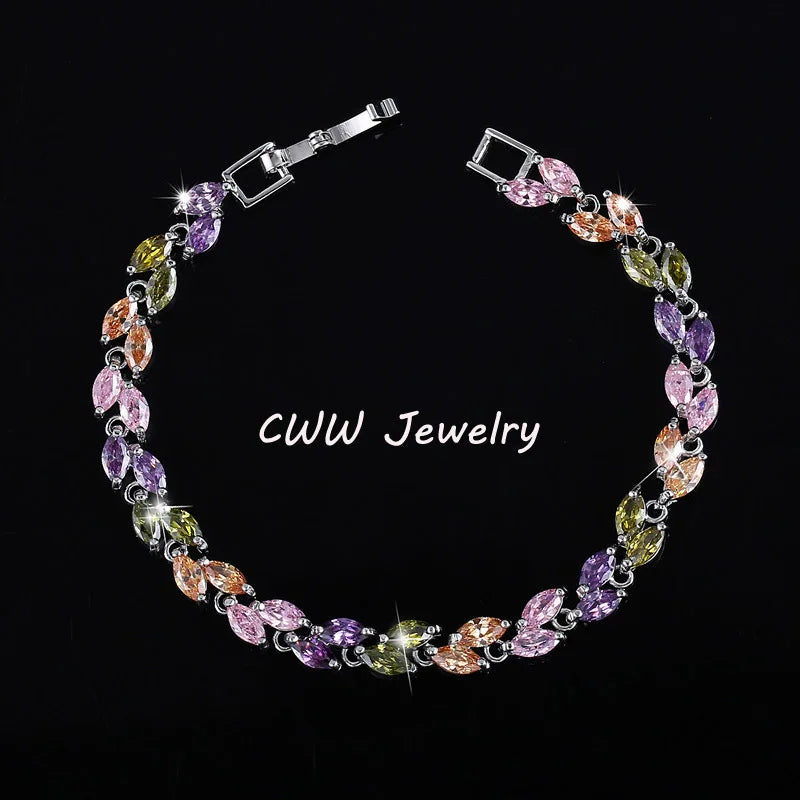 CWWZircons The New  Summer Design White Gold Color Austrian Royal Blue Crystal Bracelets for Women Fashion Jewelry CB133