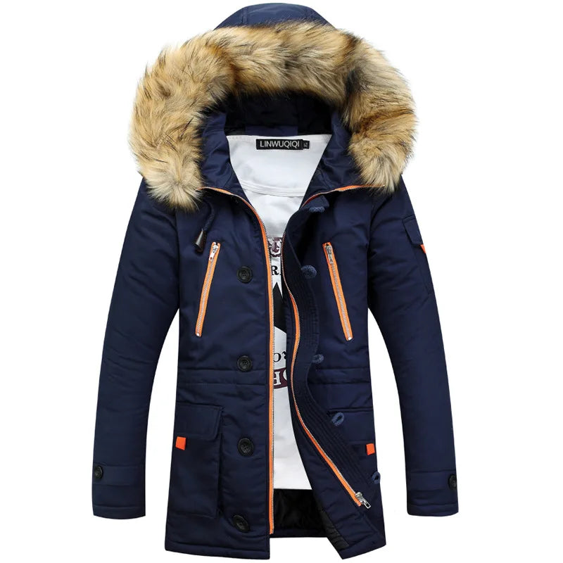 Thickening Parkas Men 2025 Winter Jacket Men's Coats Male Outerwear Fur Collar Casual Long Cotton Wadded men Hooded Coat