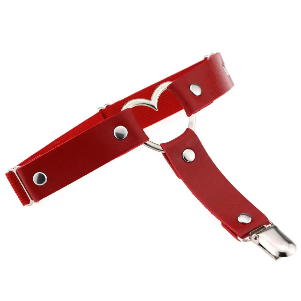 1 pcs Black Pu Leather Heart Leg Garter Belt Women Elastic Straps Emo Adjustable Thigh Harness Kawaii Punk Gothic Accessories