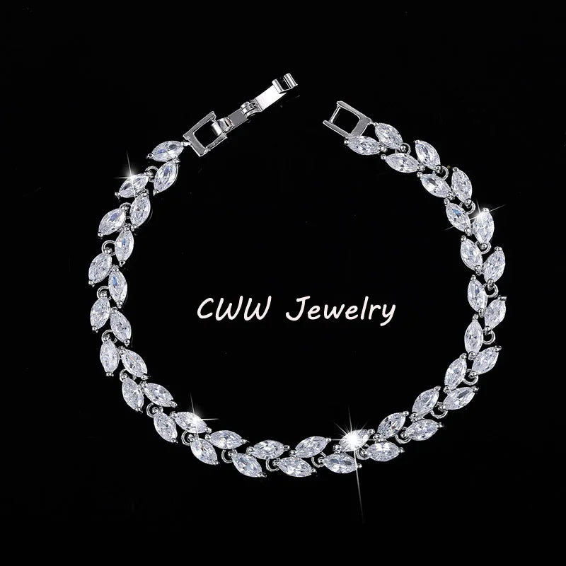 CWWZircons The New  Summer Design White Gold Color Austrian Royal Blue Crystal Bracelets for Women Fashion Jewelry CB133
