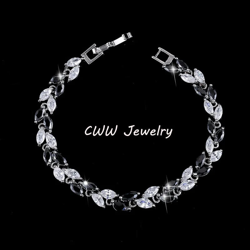 CWWZircons The New  Summer Design White Gold Color Austrian Royal Blue Crystal Bracelets for Women Fashion Jewelry CB133