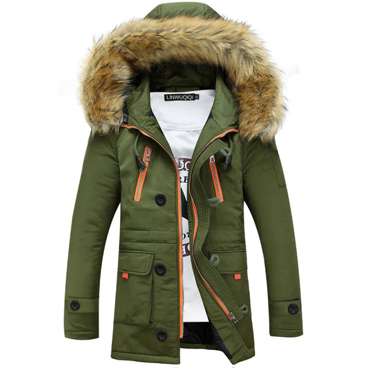 Thickening Parkas Men 2025 Winter Jacket Men's Coats Male Outerwear Fur Collar Casual Long Cotton Wadded men Hooded Coat